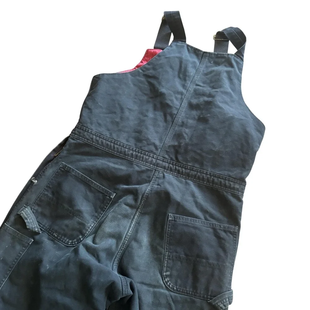 Carhartt Bib Overalls Mens 44x30 Black R38 Duck Insulated Quilt Lined Workwear